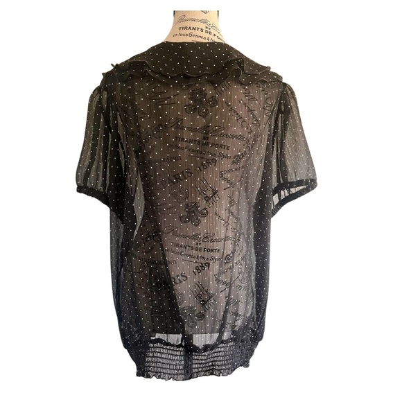 Addition Elle Sheer Polka Dot Ruffle Blouse – US 20p | Black & White - Picture 3 of 5
